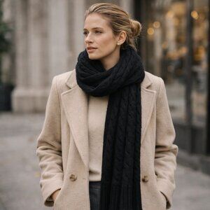 Soia & Kyo Black Cable Knit Wool Blend Scarf Wrap – One Size